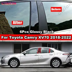 6x arbon Fiber Black Car Window Door Column BC Pillar Post Cover Trim for Toyota Camry XV70 2018-2022 Mirror Effect PC Sticker