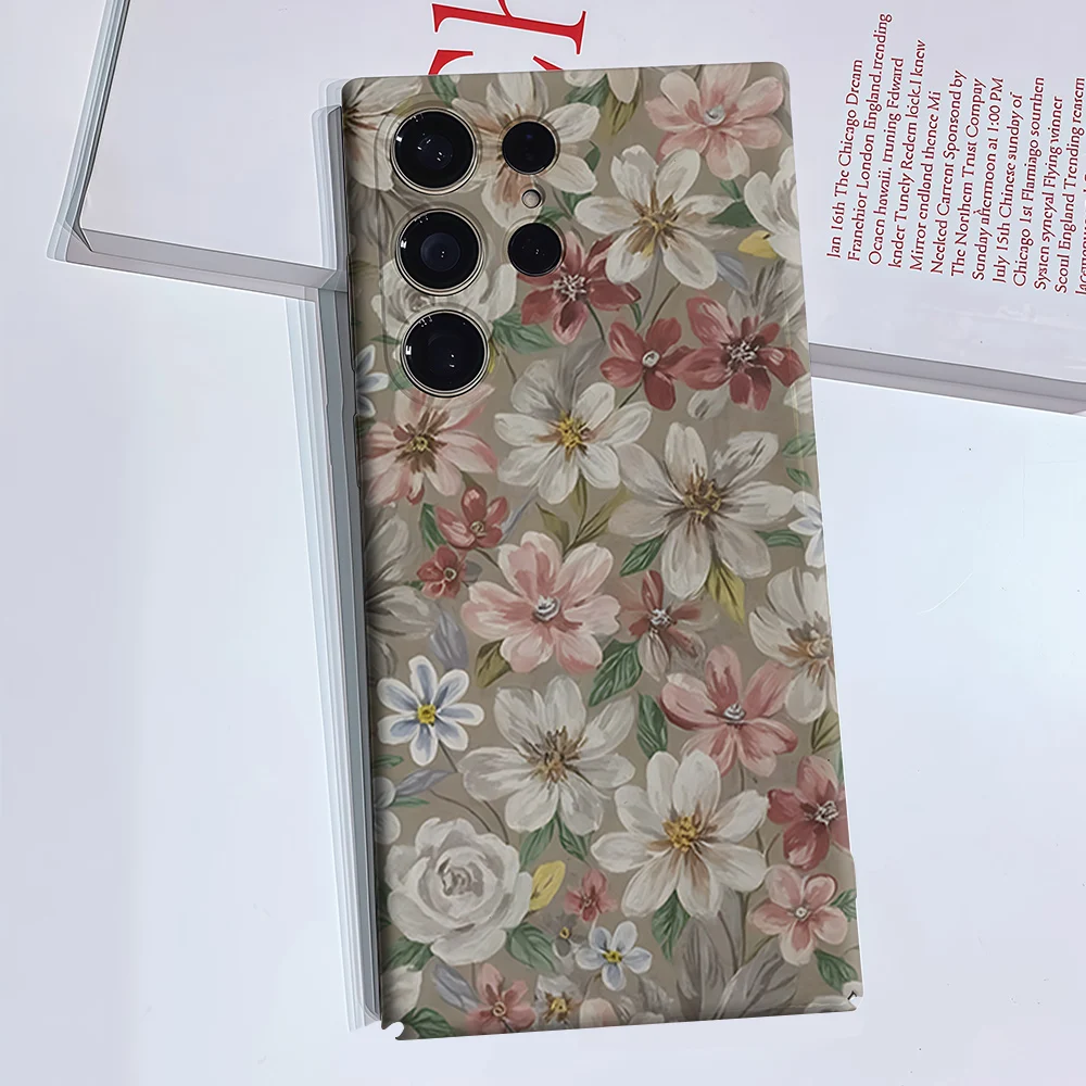 Vintage Muted Floral For Samsung Galaxy S26 S25 S24 A56 A36 Dual Layer Luxury Fashion Full Lens Protective Case