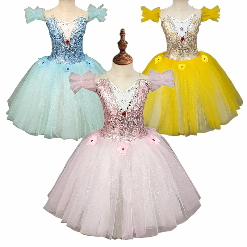 

Child Cute Ballet Costume Performance Clothing kids Sequin Long Gauze Skirt Fluffy Skirt Girls Ballet Tutu Dress practice suit