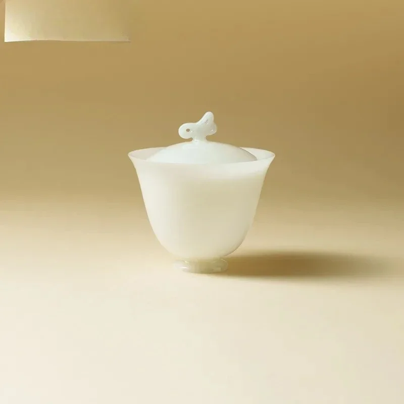 115ml Icy Jade Butterfly Dance Gaiwan Aesthetic  Tureen Tea Bowl With Lid Kit  Maker Cover Bowl Kung Fu  Set Decoration