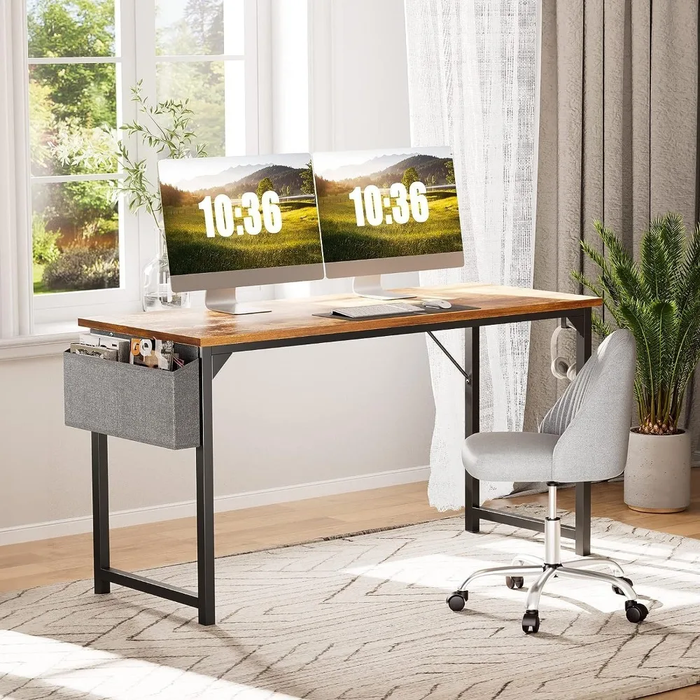 Sweetcrispy Computer Desk - Office 48 Inch Writing Work Student Study Modern Simple StyleWooden Table with Storage Bag