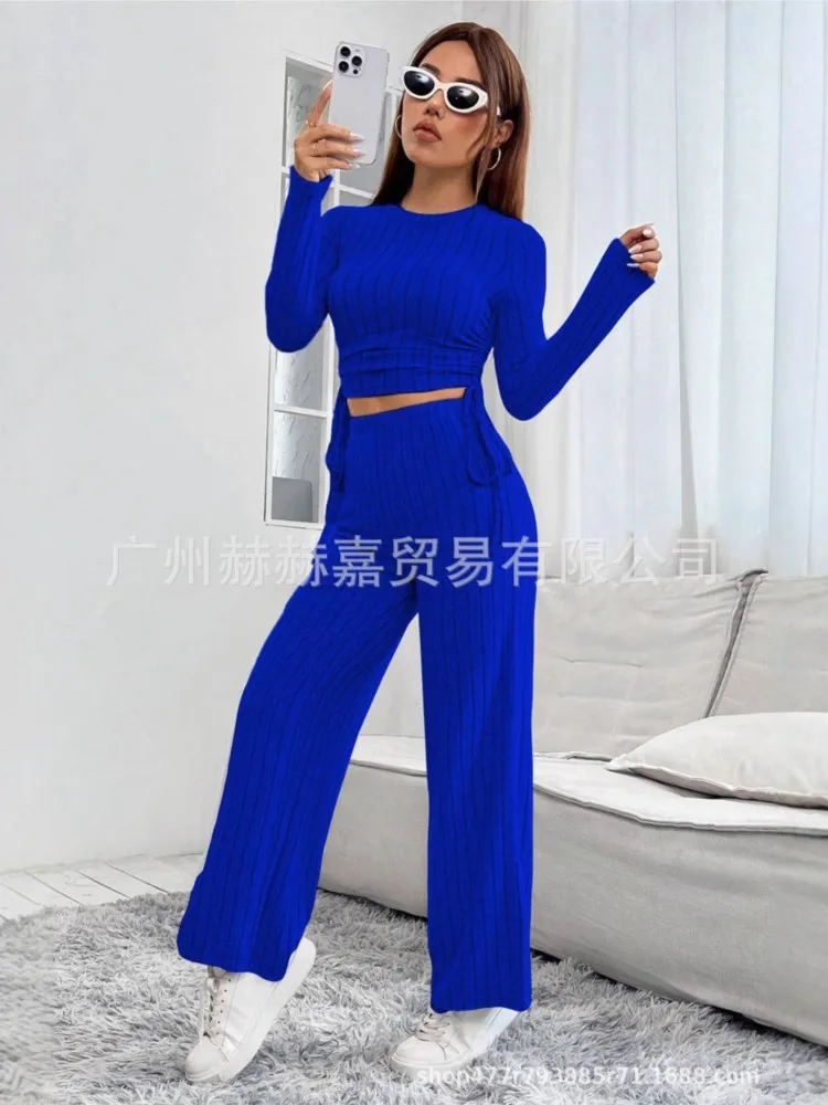 Otoño de punto de manga larga traje sudadera pantalones sueltos conjunto de dos piezas primavera otoño moda Casual mujer conjunto de 2 piezas