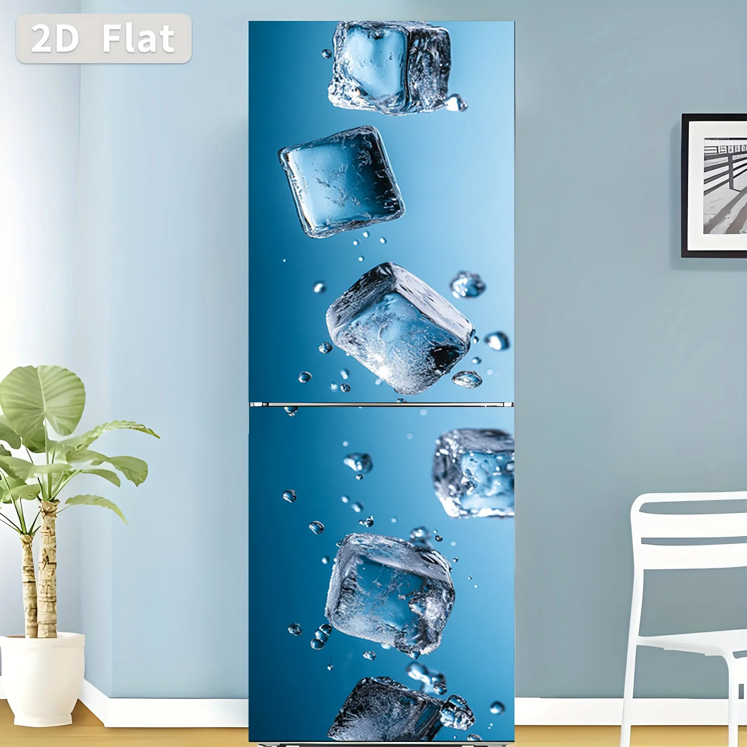 Refrigerator Sticker Ice Cube Falling Pattern Themed Design Wall Decal Self-Adhesive Wallpaper Suitable for Cabinets and Wardr