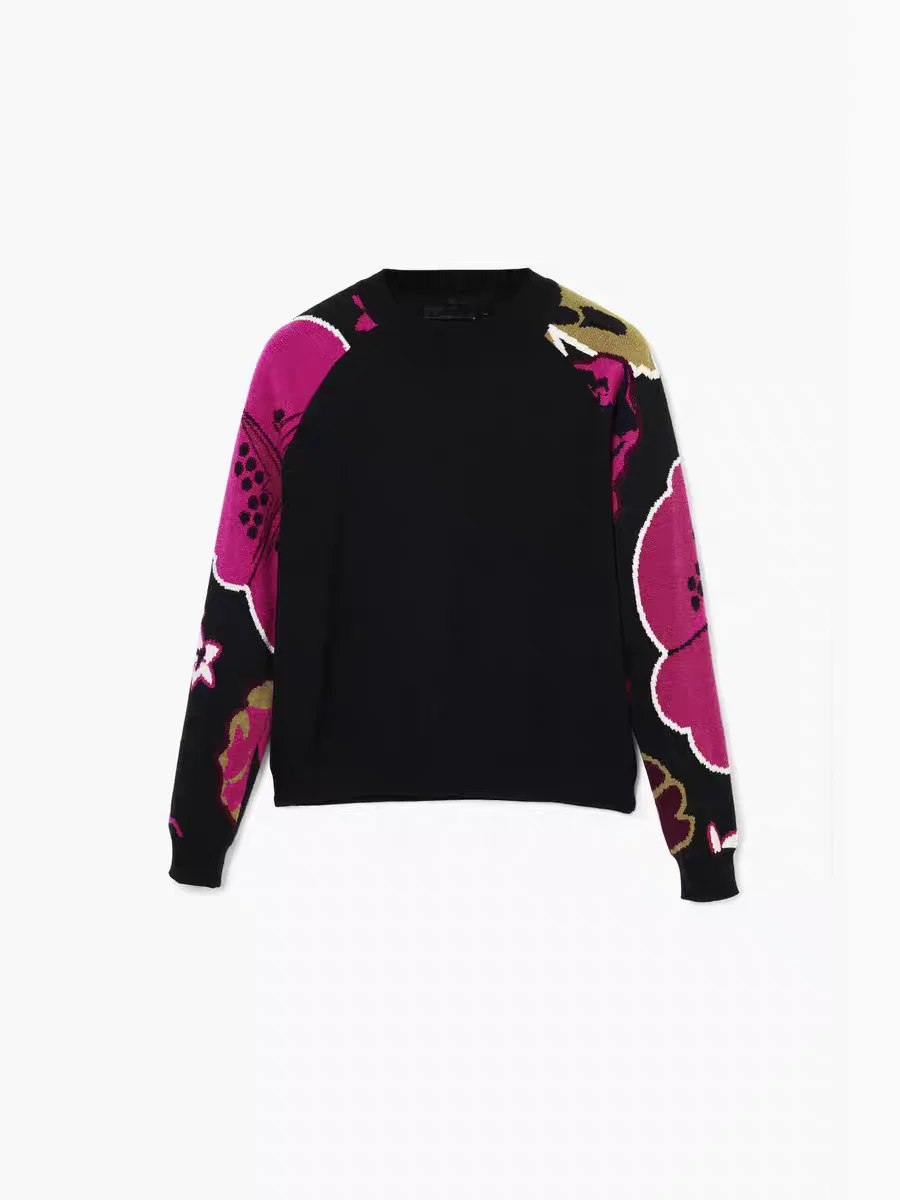 

Foreign trade original single Spanish crew-neck pullover patchwork sleeve knitted sweater