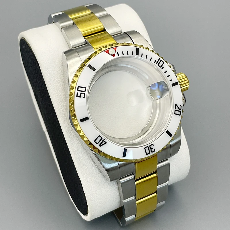40mm-nh35-case-gold-silver-sub-watch-case-and-strap-with-white-ceramics-bezel-sapphire-glass-for-nh35-nh36-7s26-4r-movement