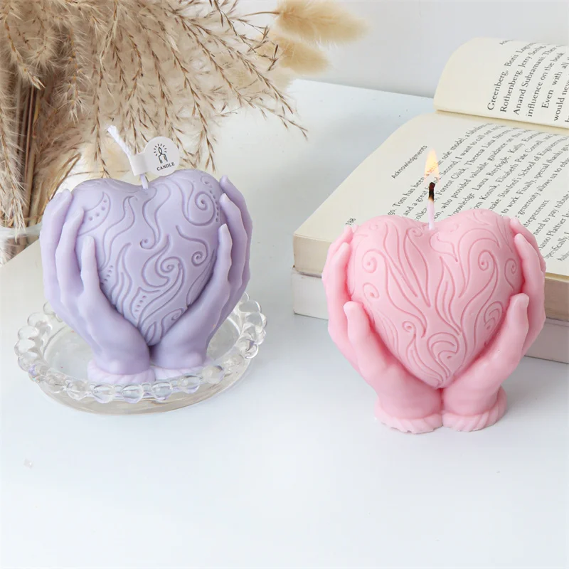 Hands Holding Love Silicone Candle Mold DIY Love Rose Shapes Candles Gypsum Soap Valentine's Day Home Decor