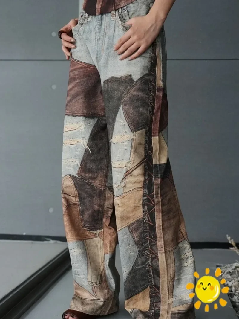 

New Style Top Level Arrival Tie Dye Hole Patchwork CARGO Workwear Pants Men Women Multi Pocket Jogger Drawstring Sweatpants