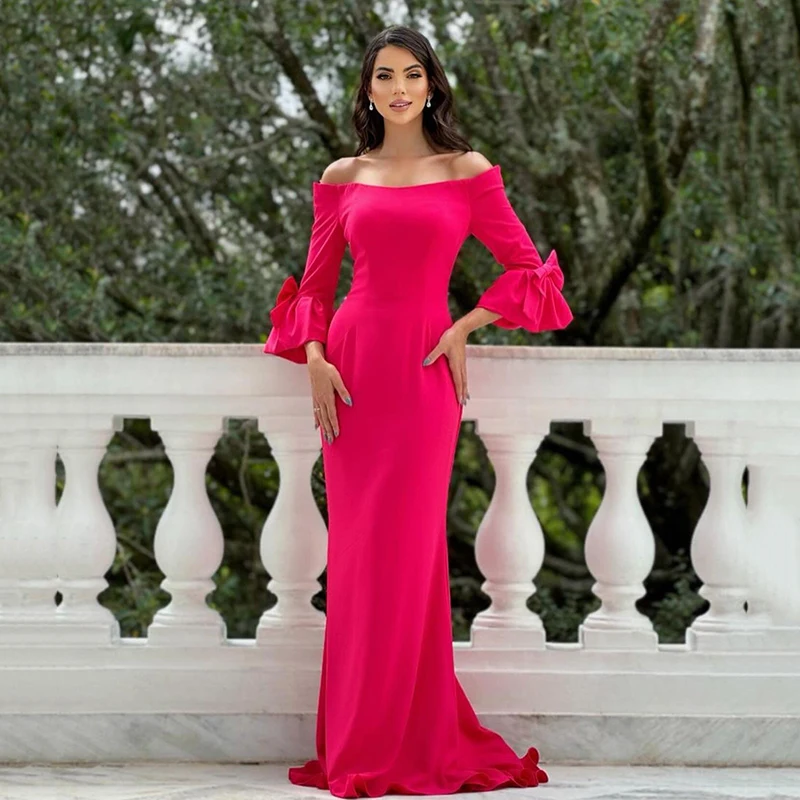 

Thinyfull Formal Mermaid Prom Evening Dresses Off The Shoulder Bow Satin Party Dress Women Cocktail Gowns Saudi Arabia Dubai