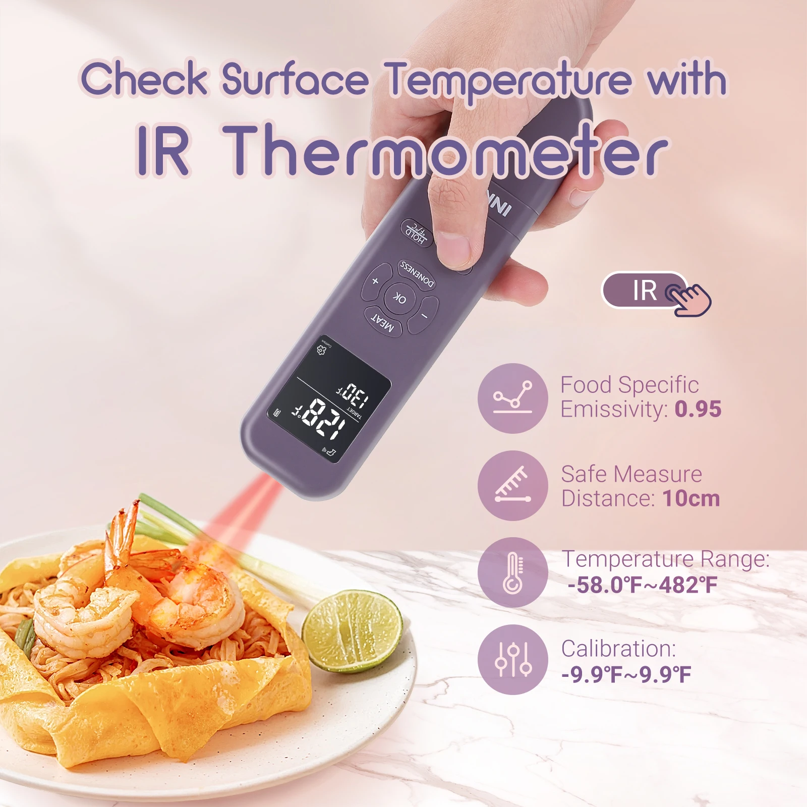 INKBIRD 3-In-1 Handy Meat Thermometer with IR Detector Multifunctional Food Thermometer IHT-1M Cooking Timer for Grilling