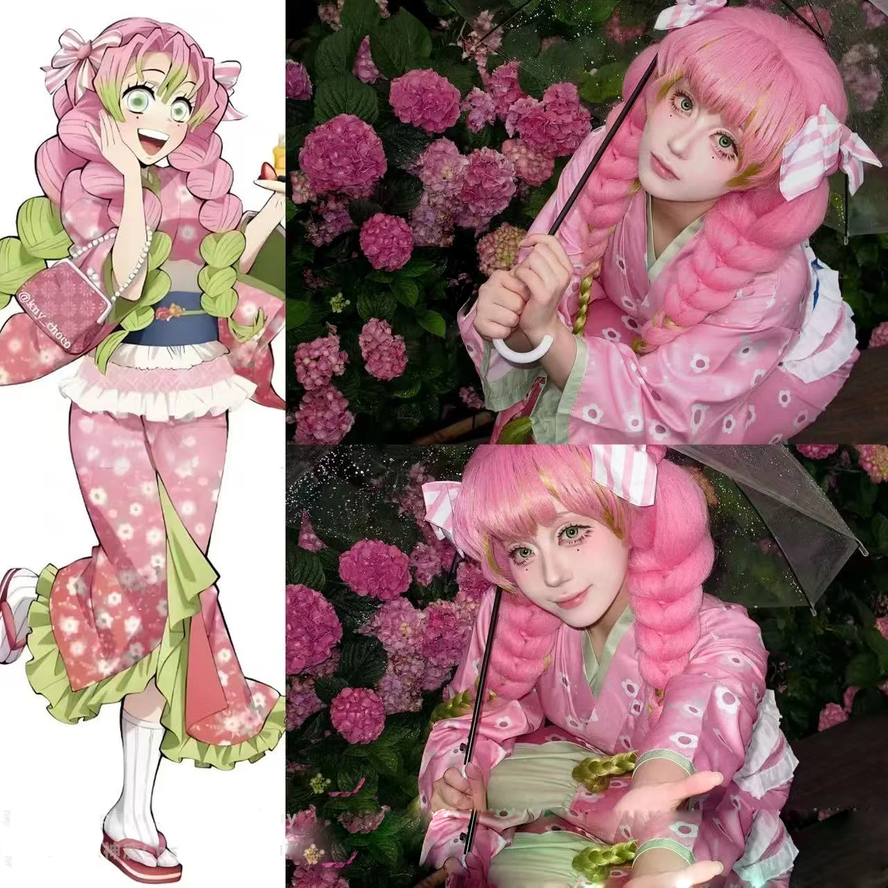 Disfraz de Cosplay de Anime Kanroji Mitsuri 2026 con Kimono, Peluca y Accesorios para Halloween, Actuaciones y Fiestas