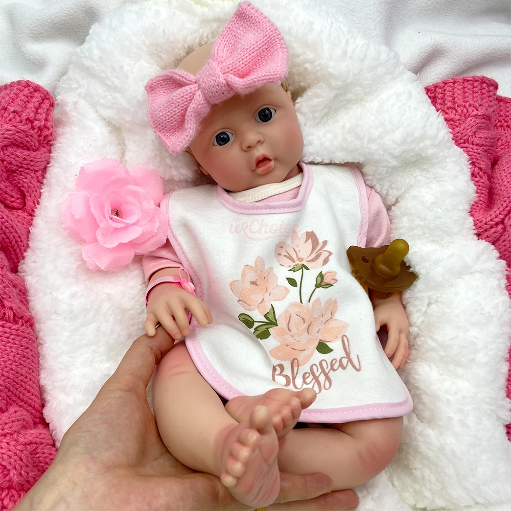 Soft Solid Silicone Reborn Baby Doll 17 Inch Realistic Newborn Girl with Handmade 3D Skin Tone Washable Playmate Christmas Gift