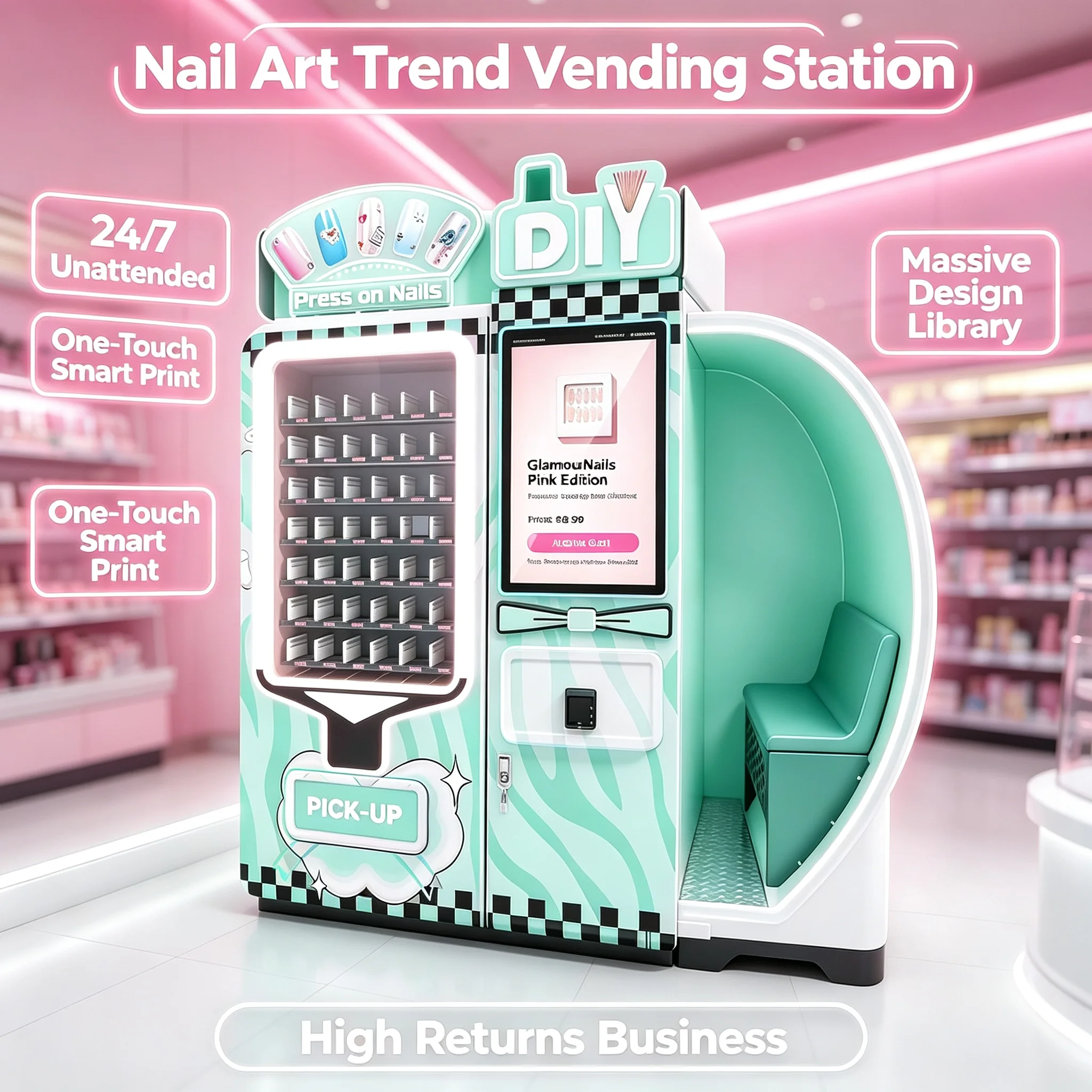 Nail Art Printer Vending Machine, Smart Touchscreen DIY Art Stamping Equipment for Beauty Store Commercial Investment Custom