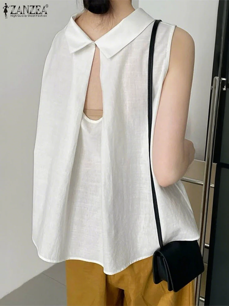 

ZANZEA, женские сексуальные майки, летние топы с разрезом сзади, модные футболки без рукавов, повседневные свободные однотонные майки с круглым вырезом, рубашка-туника