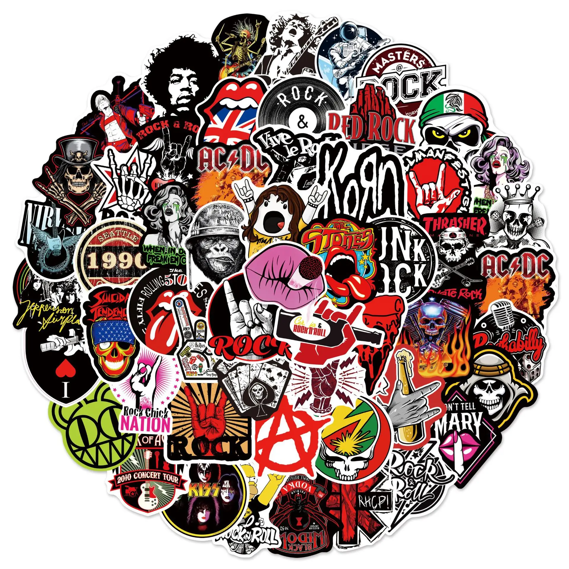 100Pcs Classic Rock Stickers Rock Roll DIY Stickers Scrapbooking Phone Luggage Skateboard Waterproof Decals