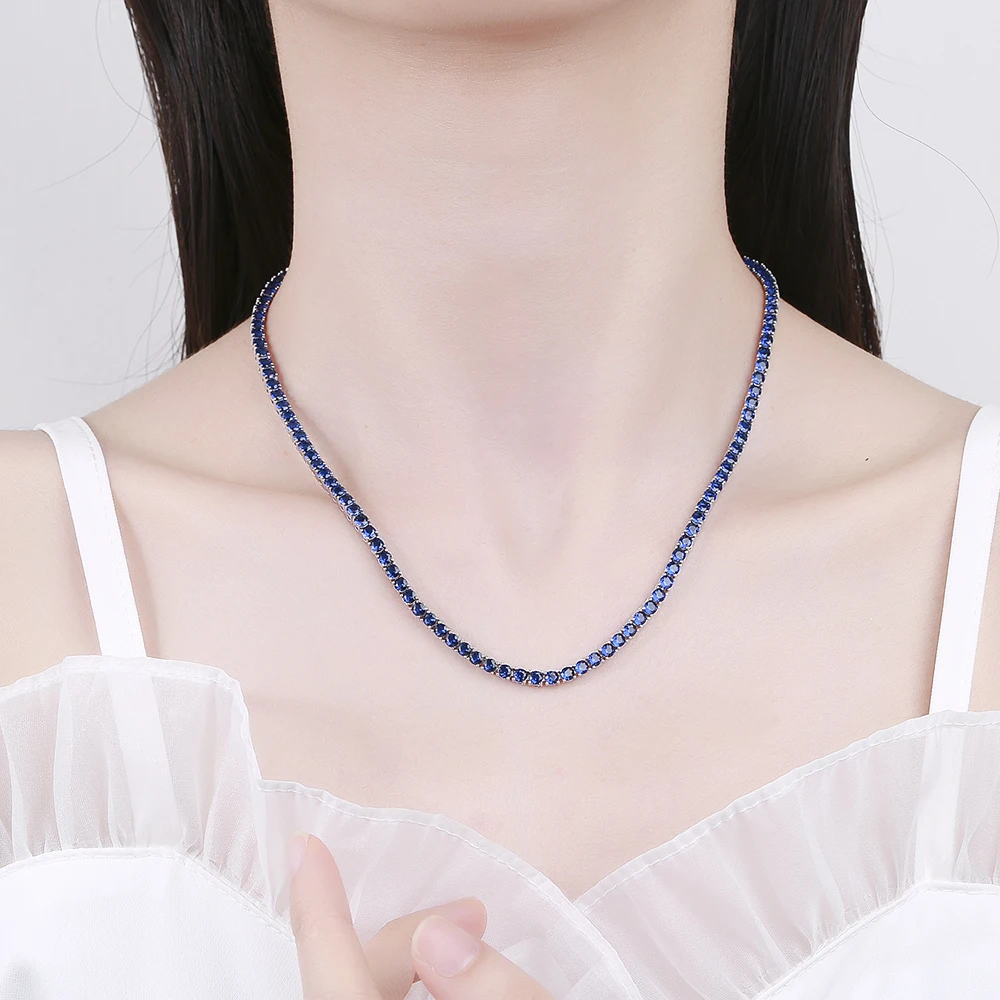 16-24 Inch (41-60cm) Real 925 Sterling Silver Tennis Chain Necklace 3mm Montana Blue Sapphire Zircon Fine Jewelry Choker