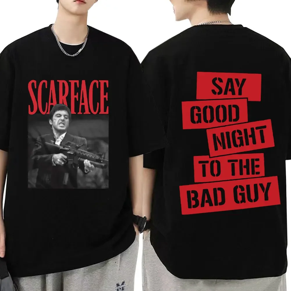Футболка с принтом в стиле 90-х фильмов, Тони Монтана, надпись «доброй ночи», «плохой парень» со слоганом, футболки с графическим принтом, Мужская модная футболка в стиле панк