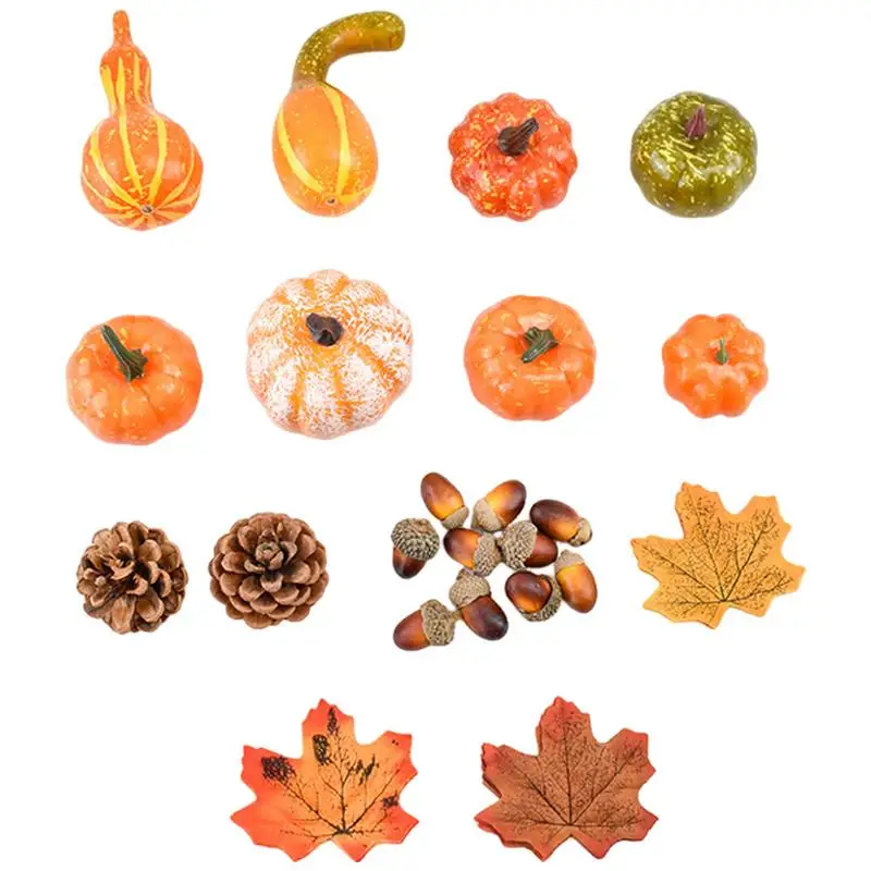 Tiny Pumpkins Small Pumpkin Decor Maple Leaves Acorns Pine Cones Farmhouse Artificial Pumpkins Realistic Photography Props For