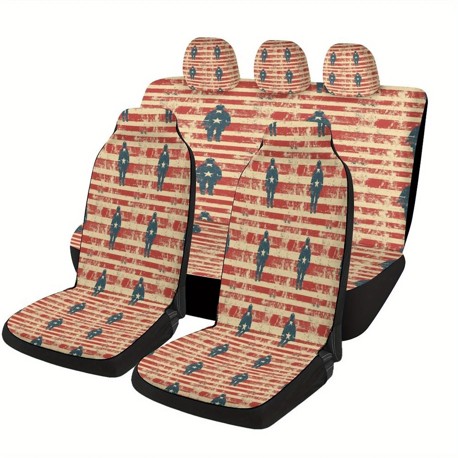 Set Of Car Seat Covers Featuring A Vintage American Flag Design With A Firefighter Theme, Suitable For Most Vehicles. This Trend