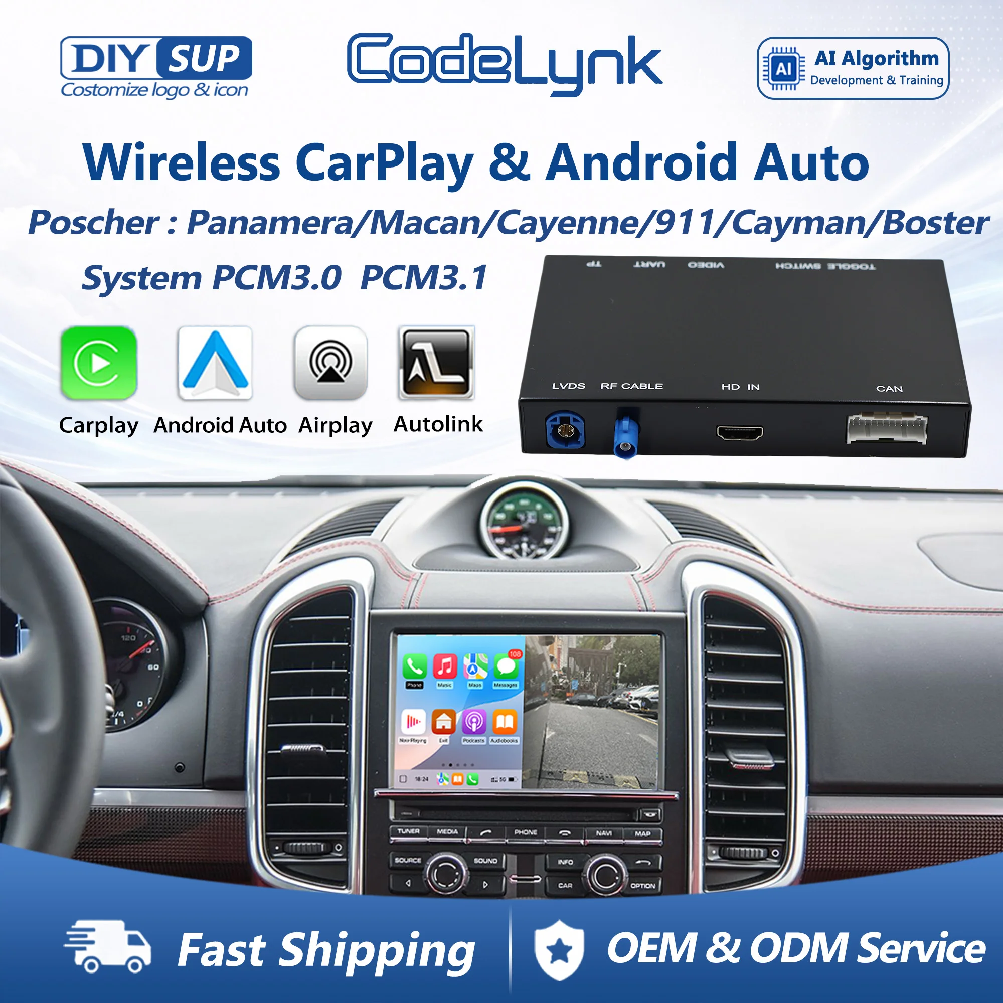 CodeLynk Wireless Carplay Kits for Porsche PCM3.0 Car Video Screen Mirror Wireless Android Auto Interface Bluetooth