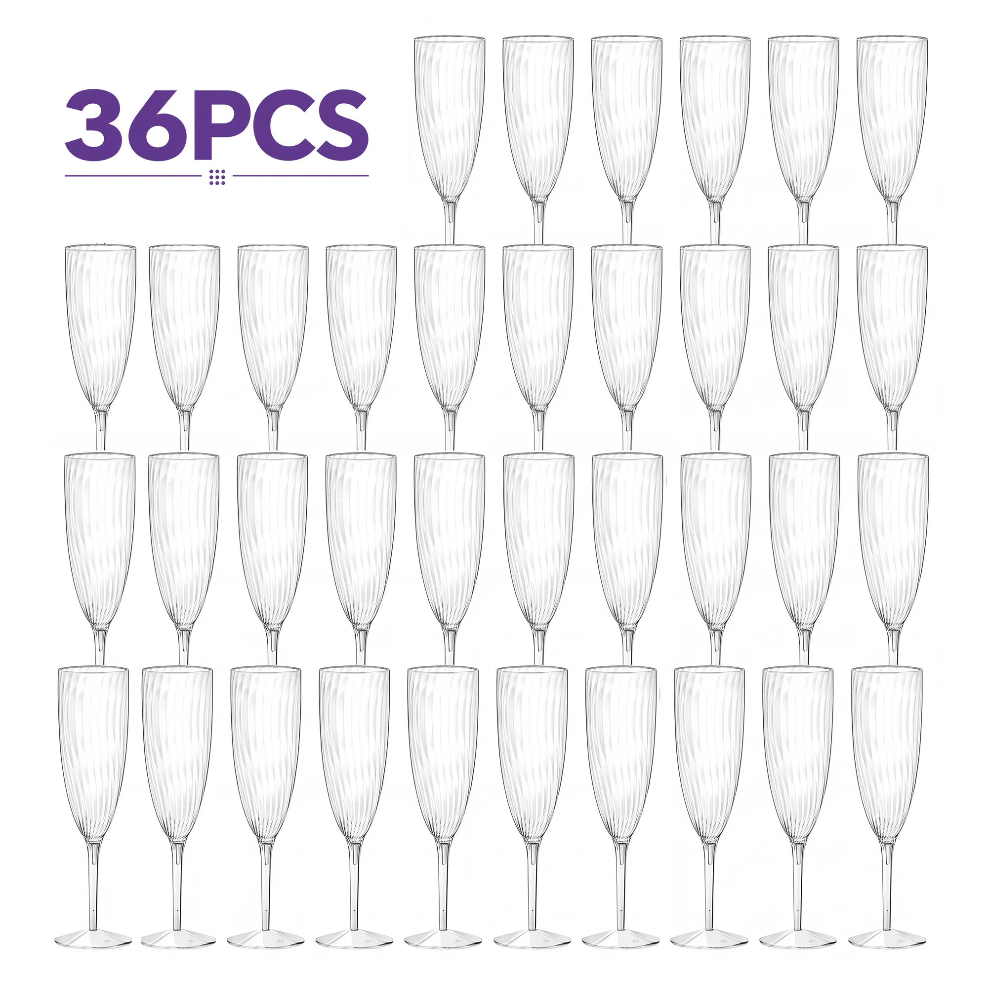 36 PCS Plastic Champagne Flutes, 6 oz Clear Disposable Wine Glasses, Reusable Cocktail Cups for Wedding, Birthday Party, Celebration, Toasting, Bar, Outdoor Events & Home Entertaining