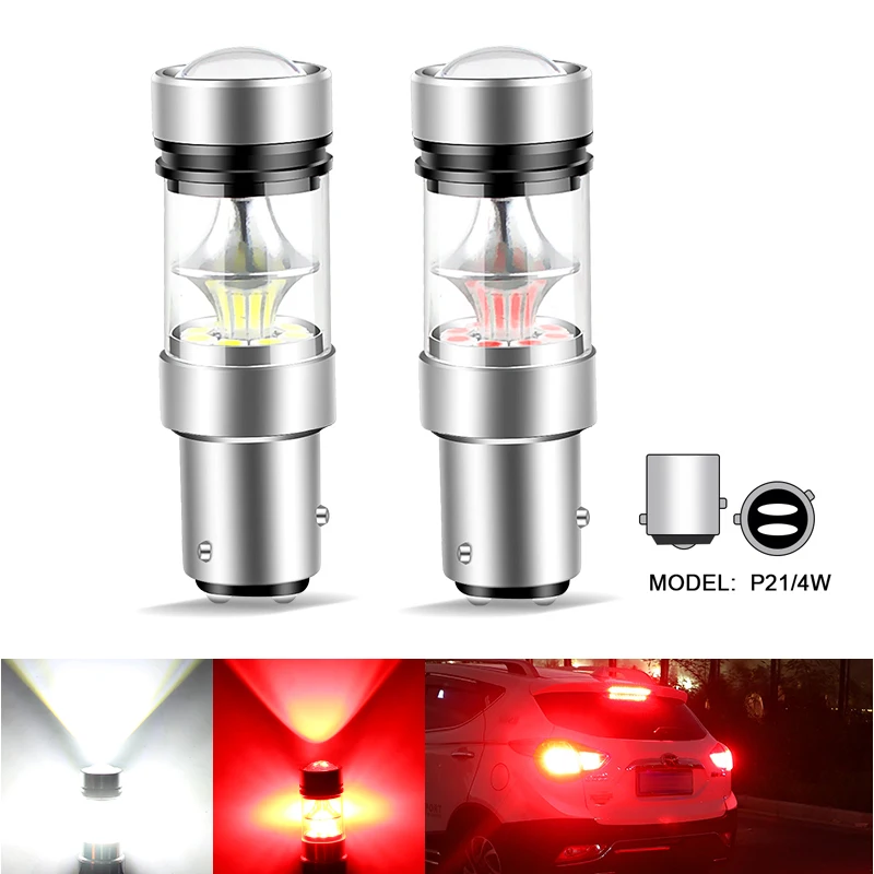 2 szt. LED BAZ15D P21/4W żarówki LED Super jasne światła samochodowe czerwone białe światła hamowania lampa cofania DRL 12V