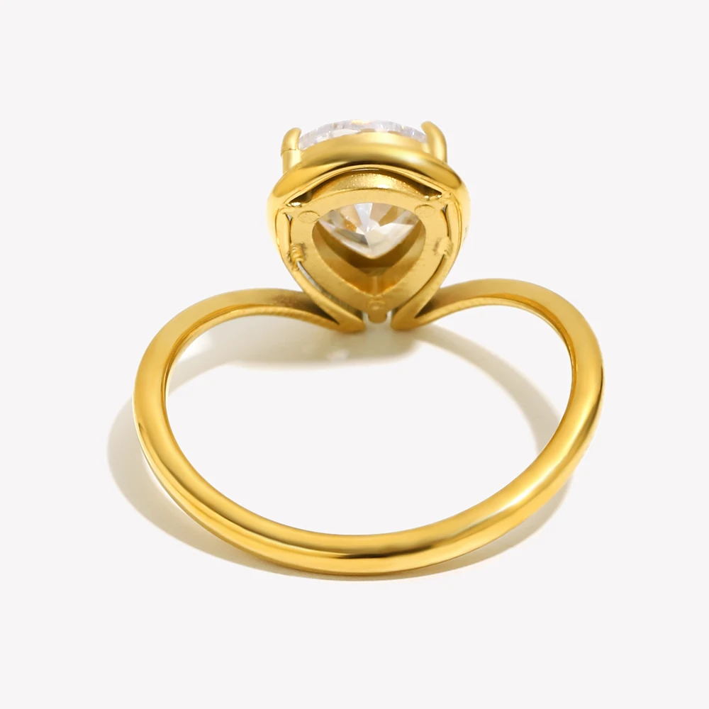 E.B.belle Water Droplet Shape Zircon Ring Minimalist Style Hypoallergenic Stainless Steel 18K Gold Plated Jewelry For Women