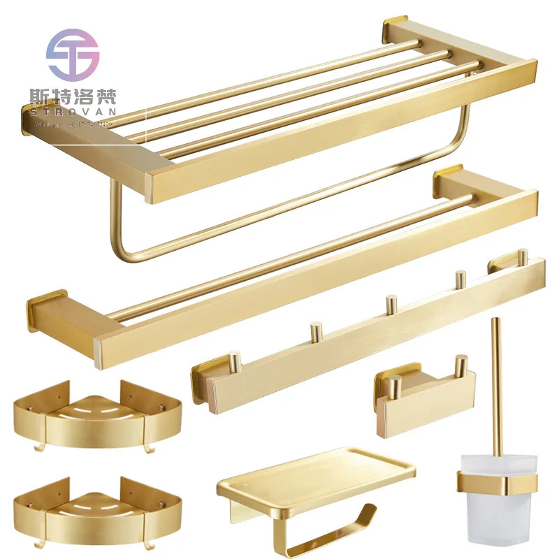 

Aluminum Wall Mounted Brushed Gold Wall Bathroom Shelves Bathroom Toilet Roll Holder with Shelf Shower System Bathroom Shelves
