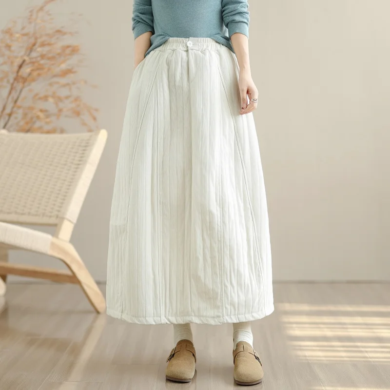 Lichtgewicht Winter Zacht Katoen Flanel f-lengte Rok Dames Corduroy Thi Lange A-lijn Rok Artistieke Sle Ciwalk