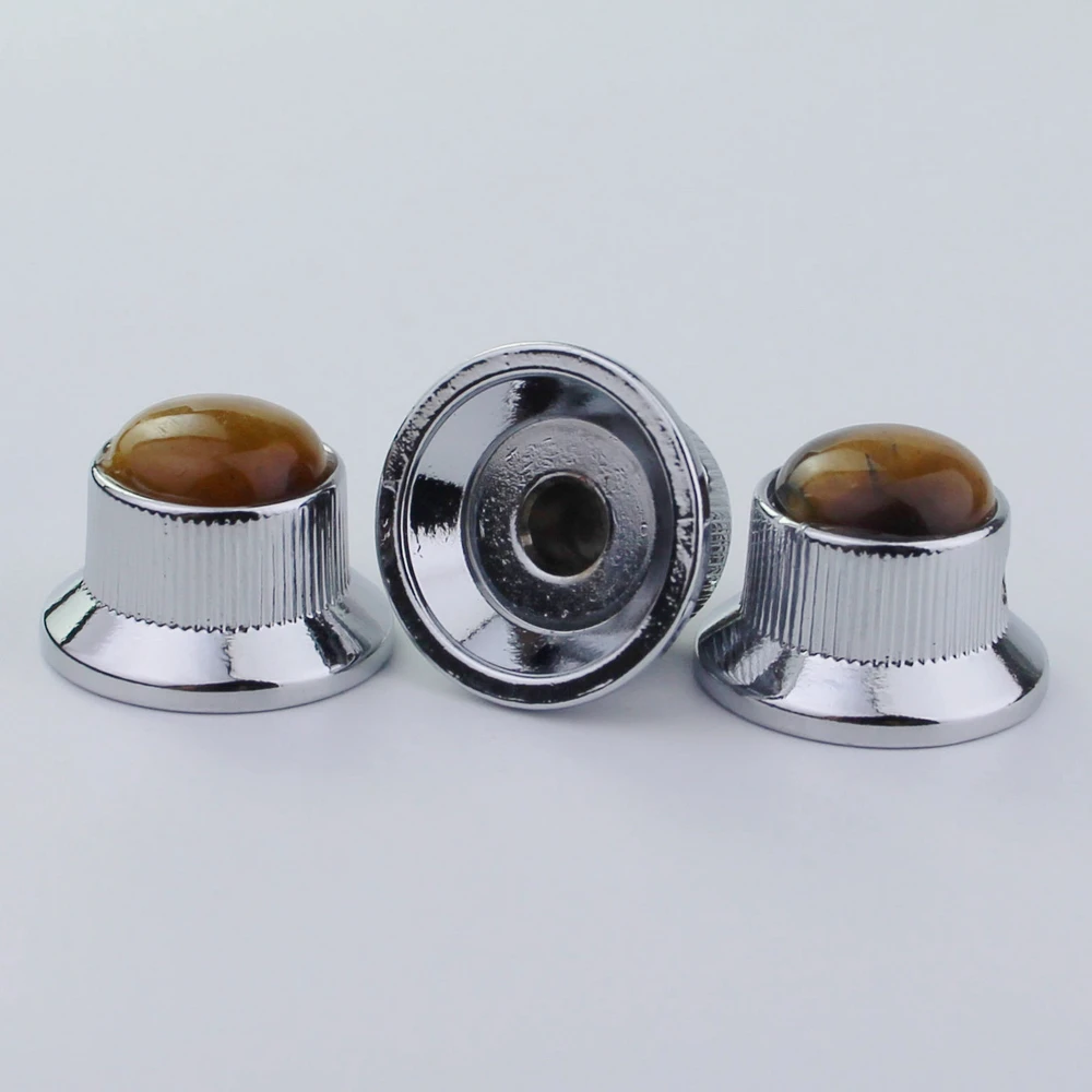 Guyker Potentiometer Knob Electric Guitar Bass Metal Control Volume Knob Hat Type Amber Surface