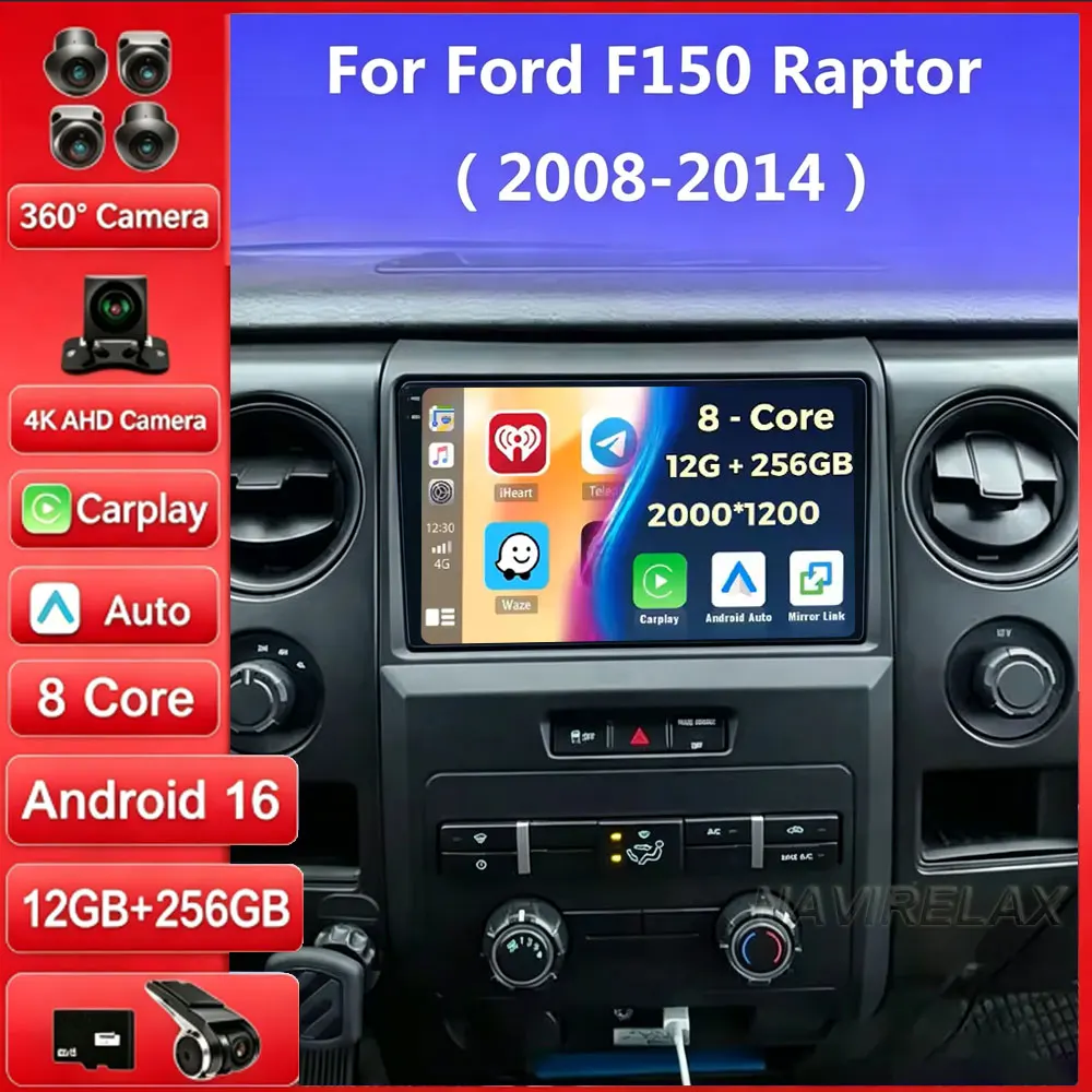 Android 16 Car Radio For Ford F150 P415 Raptor 2008 - 2014 QLED 2DIN Head Unit GPS NAVI BT 4G LTE 5G WIFI Qualcomm Carplay Auto