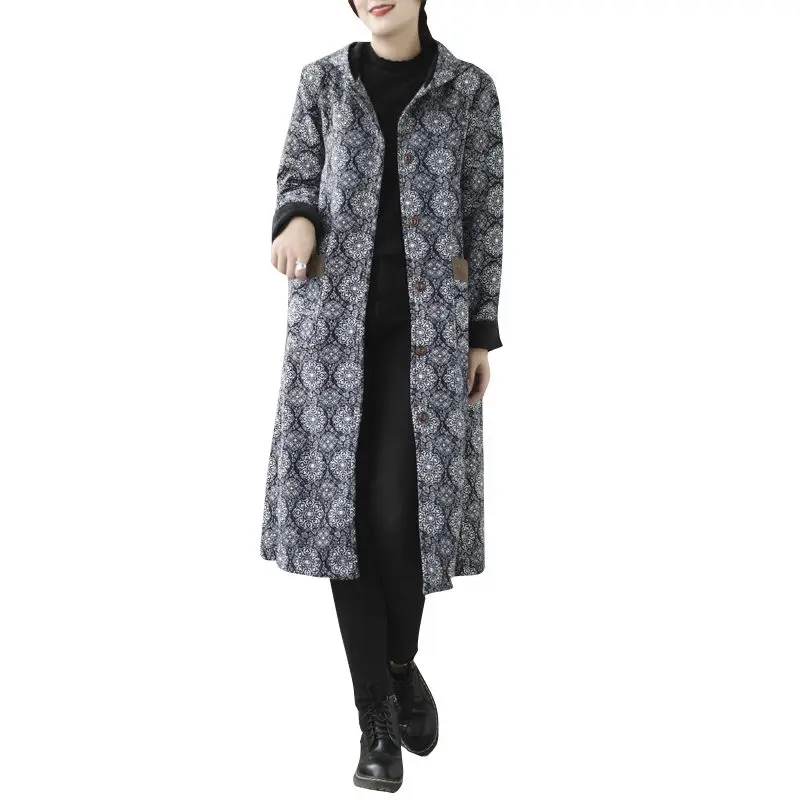 Herbst Und Winter Fleece Jacke Lange Windjacke Frauen 2022 Neue Große Größe Druck Mit Kapuze Casual Mutter Plüsch Mantel Abrigo T1416