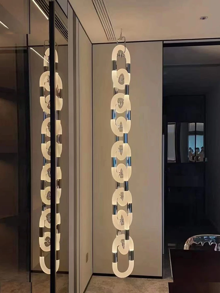 

Скандинавские дизайнерские подвесные светильники с цепочкой, украшение для дома, роскошная Золотая/хромированная люстра, прикроватная лестница для спальни, регулируемое освещение