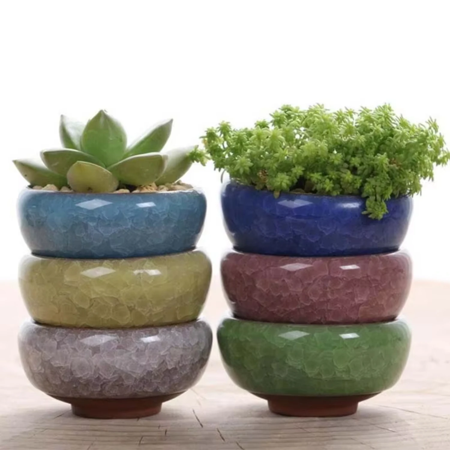 New Cute Ice-Crack Glaze 7 Color Flower Ceramics Succulent Planter Mini Pot Garden Flowerpot For Office Decor Plant Pot