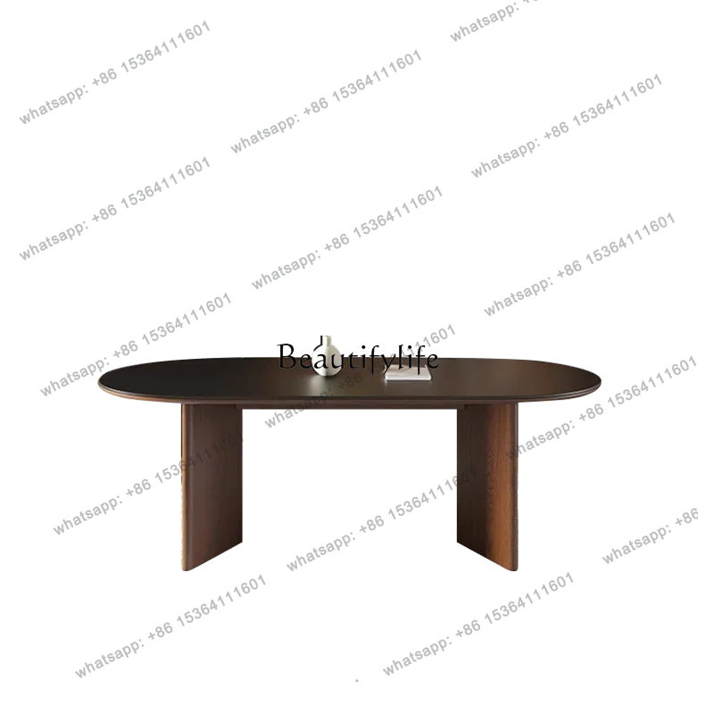 

56Cream antique travertine rock slab dining table household solid wood retro oval dining table