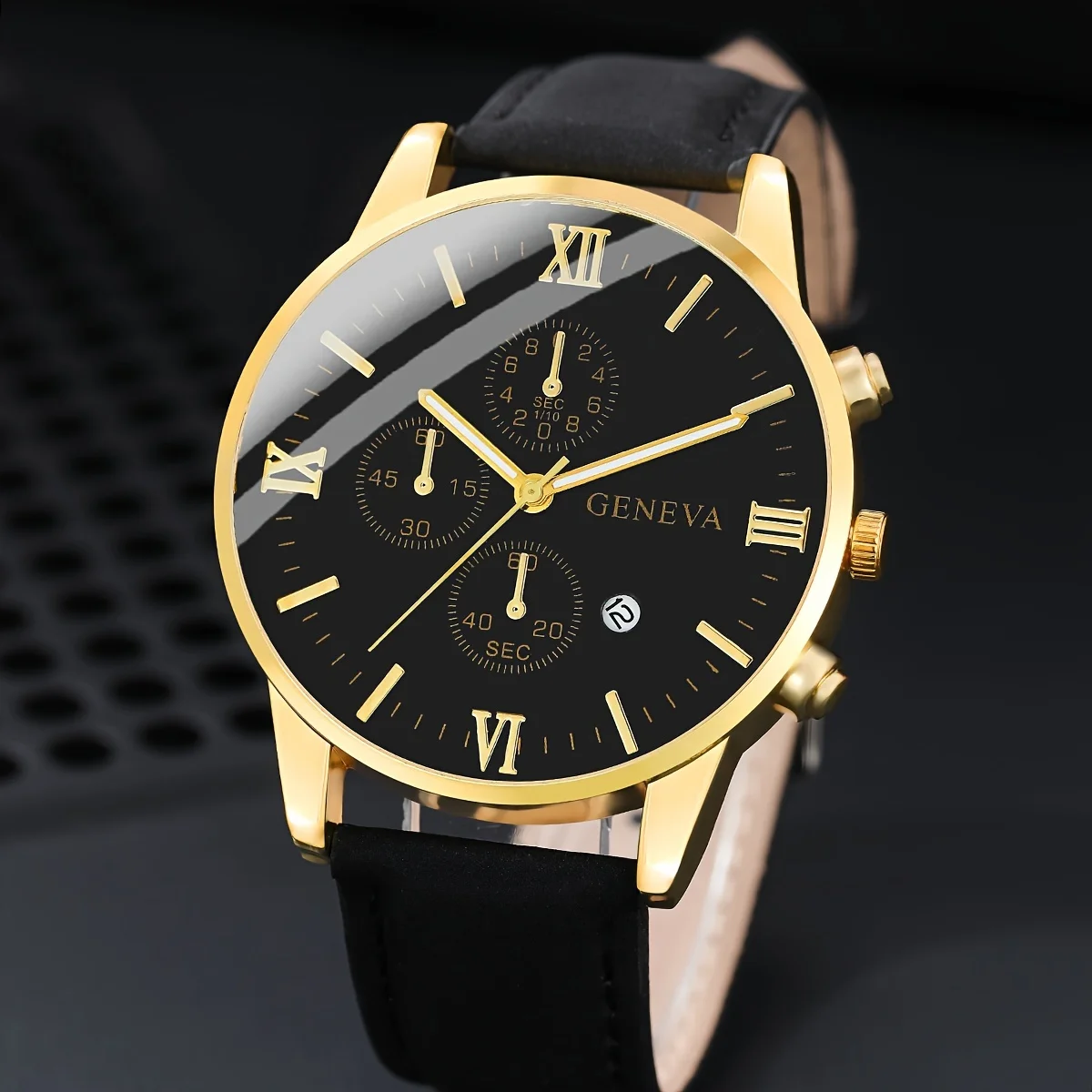 3pcs/set Men's Business Vintage Quartz Watch Date Dial PU Leather Wrist Watch & Crown Bracelets