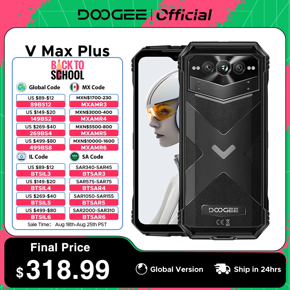 

DOOGEE V Max Plus Rugged Phone 36GB(16+20) 512GB 22000mAh 200MP Camera Phone 6.58" 120Hz Dimensity 7050 Android14