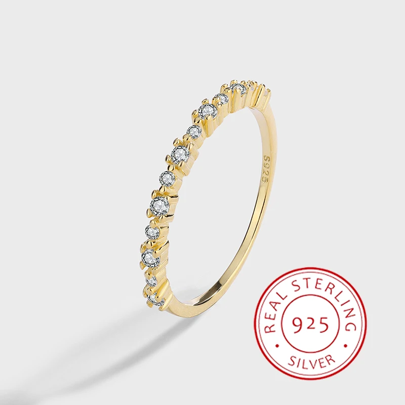 

Simple, Light, Luxurious and Versatile 14K Gold Genuine S925 Silver Micro-set Half-row Diamond Fashion Ring