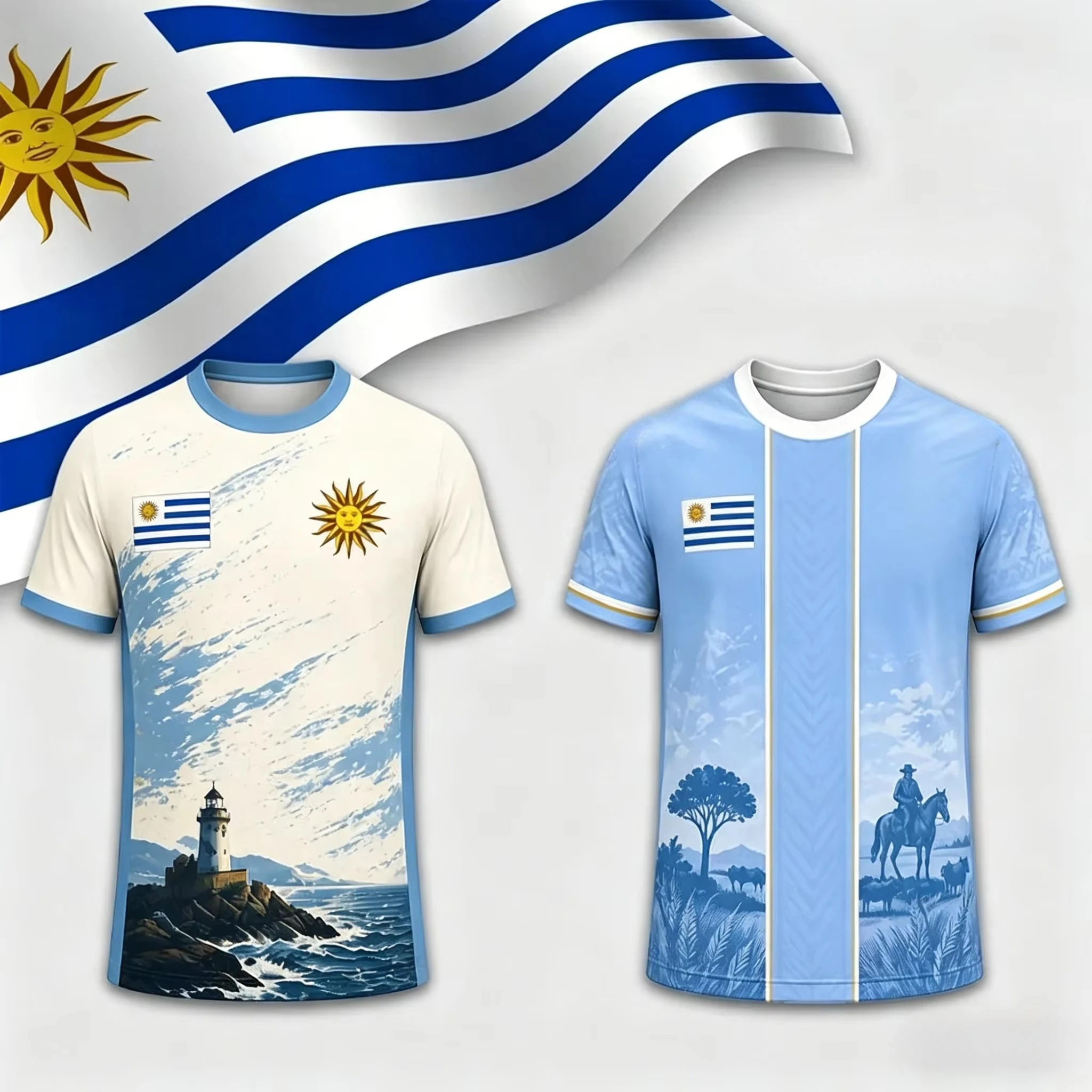 2026 Summer Uruguay Fan Football T-Shirt Sun & Scenic Print Breathable Quick Dry Training Tee Fan Sport Top Men Women