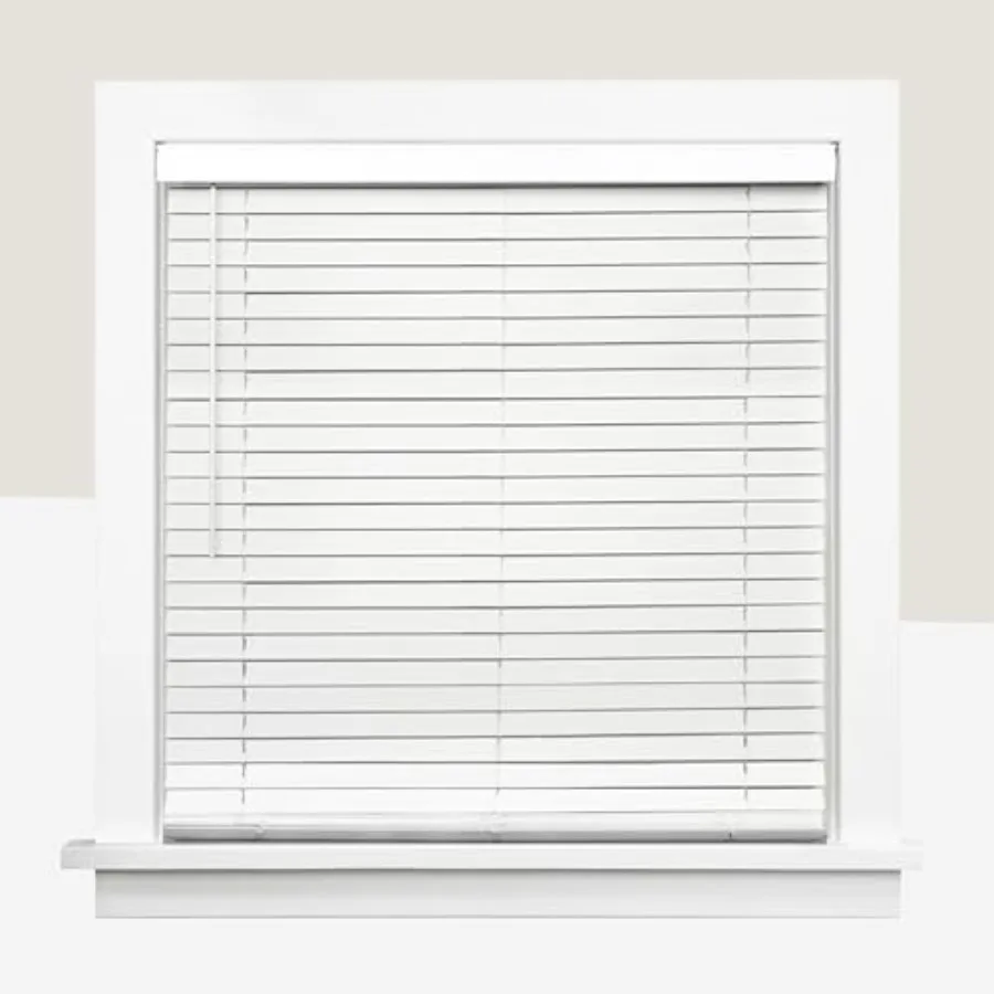

2" Cordless Faux Wood Blinds, Room Darkening Smooth PVC Window Blinds, Cordless Lift, Light Control and Privacy, Inside/Outside