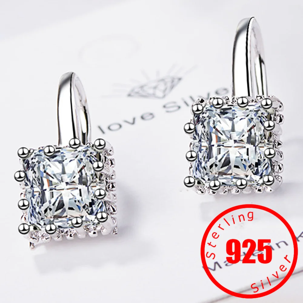 Zircon 925 Sterling Silver Wedding Party Square Drop Earrings For Women Sparkling 0.5/1 Carat Silver Moissanite Fine Jewelry