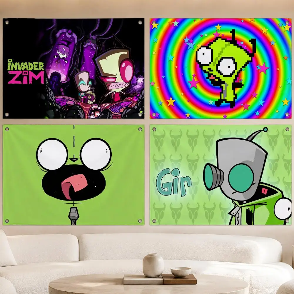 Cartoon Popular Classic Invader Zim Flags Fan Banner Tapestry Wall Hanging Garage BarDorm Camp Party Outdoor Home Decor Gift