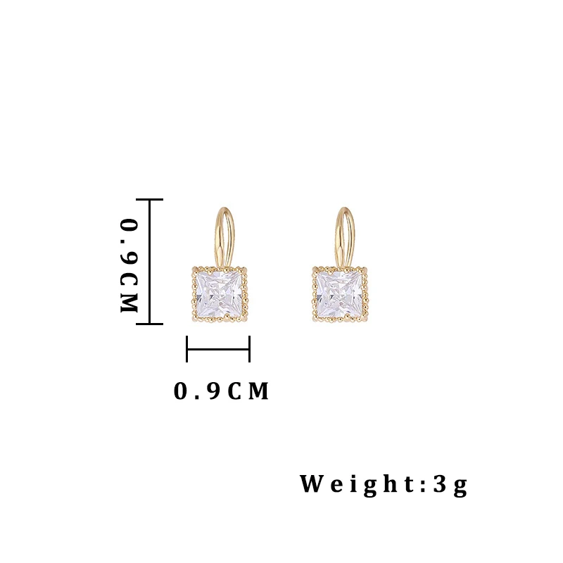 Luxury Square Zircon Drop Earrings Korean Fashion Golden Color Plated Party Crystal Earrings for Women Exquisite Jewelry 2024