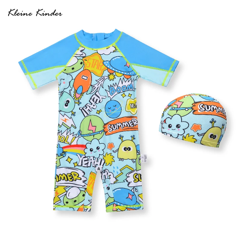 Boys Swimsuit Anti UV Kids Swimwear for Boys Short Sleeve 1-Piece Children Swimming Bathing Suit Rashguard Cartoon Beach Clothes