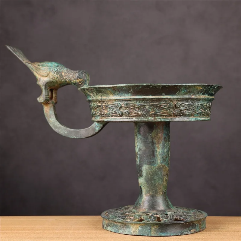 Bronze Ware Phoenix Bird Candlestick Copper Lamps Natural Green Skin Rust Antique Collection Film And Television