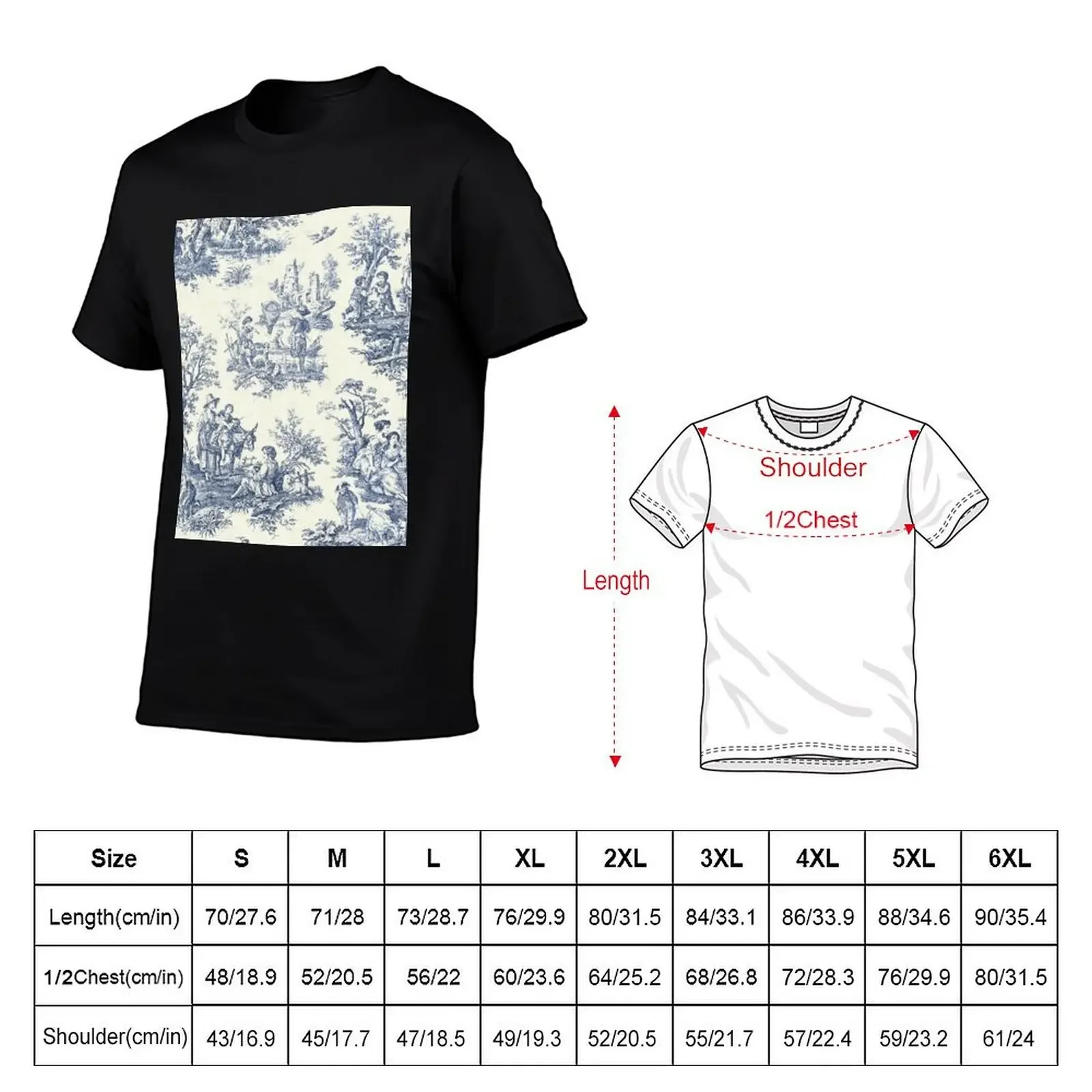 Powder Blue French Toile Picnic Designs T-Shirt blue archive graphic t shirts oversized t shirt men