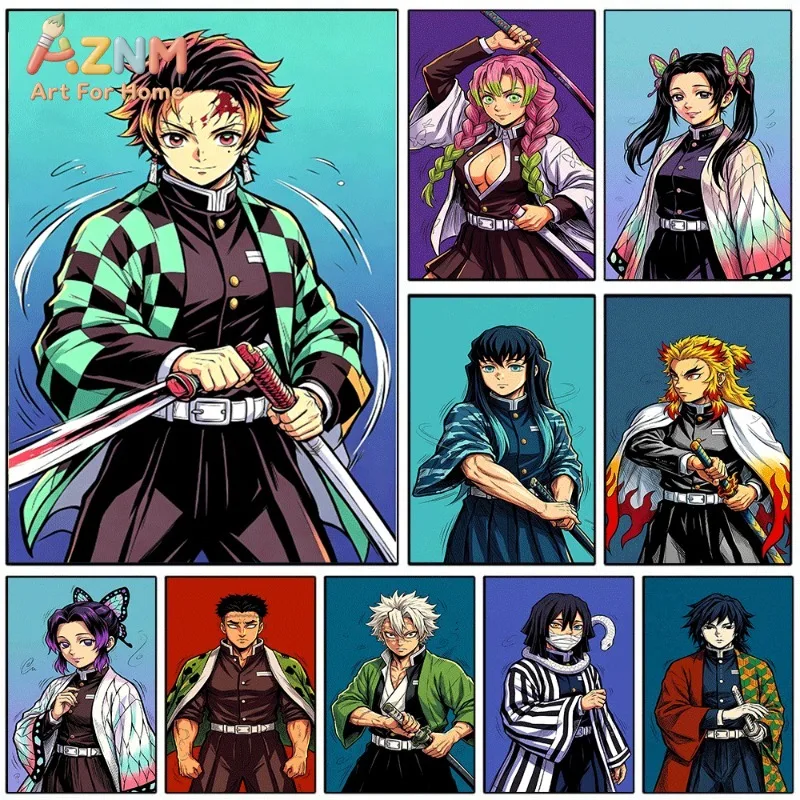 Demon Slayer Hashira Team Tanjiro Mitsuri Shinobu Muichiro Rengoku Anime Canvas Wall Art Unframed Single Canvas Print Wall