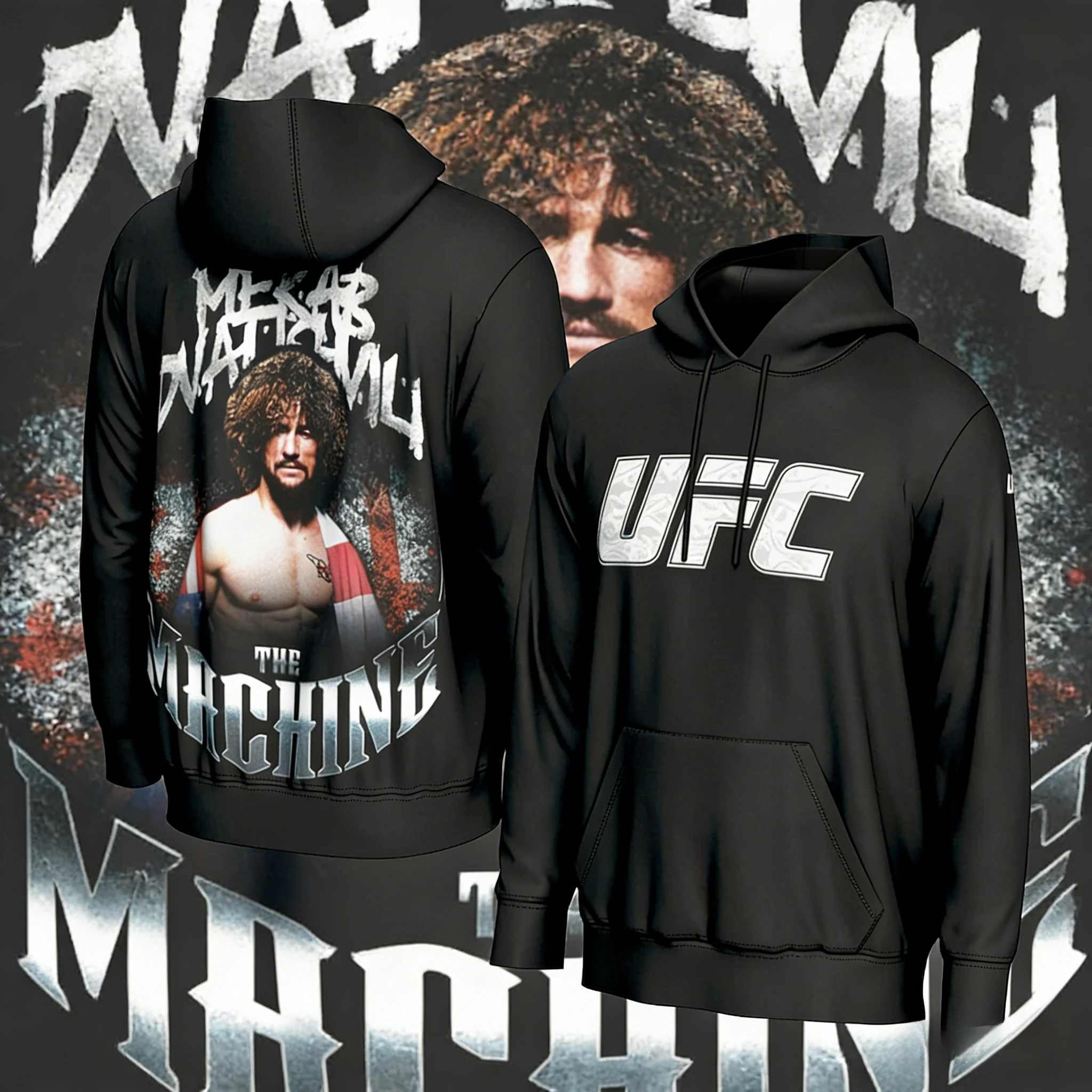 

2025-26, осенне-зимняя толстовка с капюшоном и периферийным рисунком UFC, свободная толстовка с принтом из 100% хлопка для мужчин и женщин