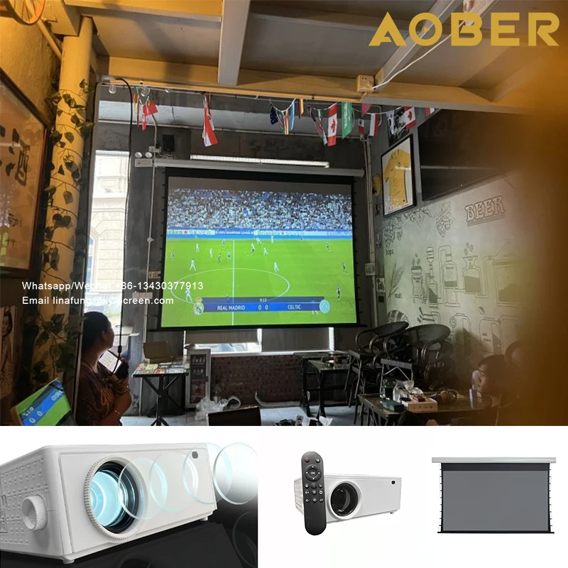 Home/Business Entry-Level Low Budget Home theater WIFI Smart Projector +100inch Silver ALR Tension Motorized projection screen