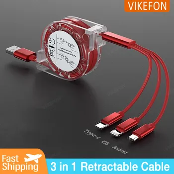3 in 1 Telescopic Cable Suitable for Apple Type C Android Mobile Phone 3A Fast Charging USB Cable for iPhone Cable Usb C Cable