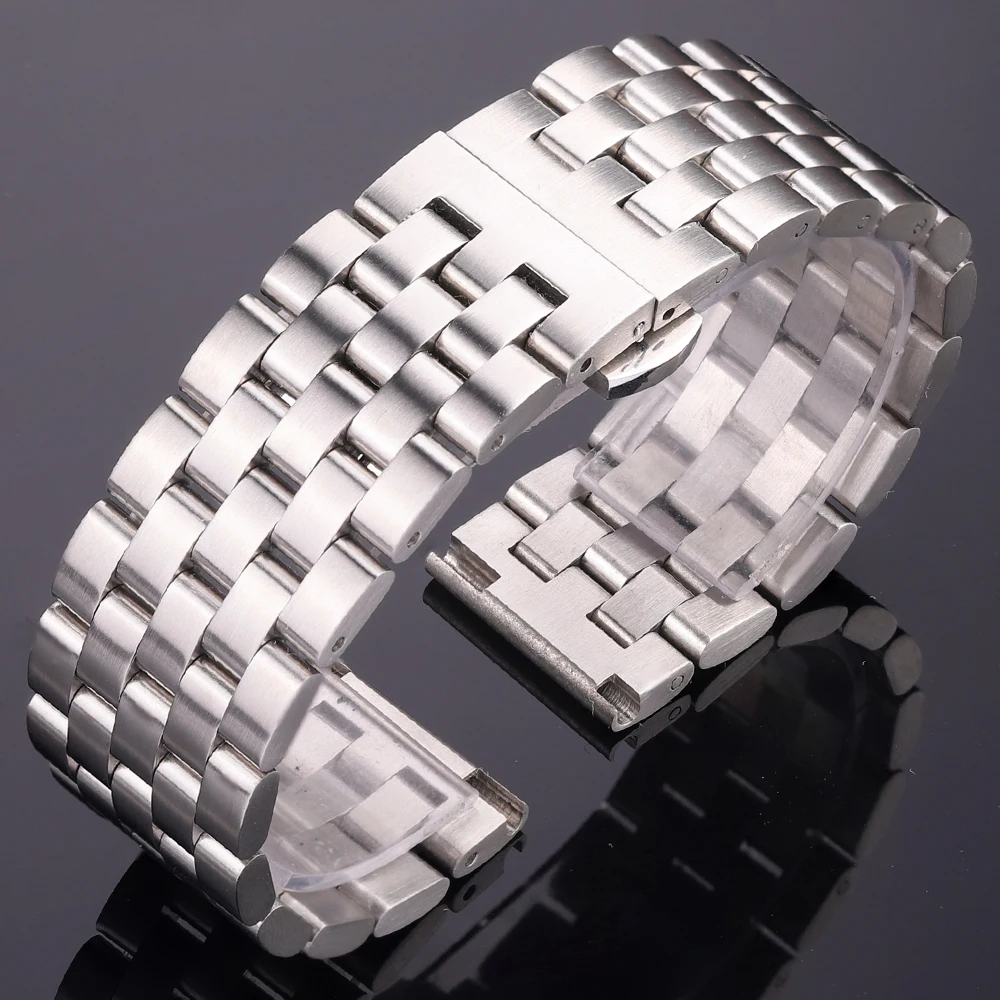 Edelstahl Uhren armband 20mm 22mm 24mm 26mm silber gebürstetes Metall armband mit Einsatz verschluss für Männer Frauen Uhren armbänder